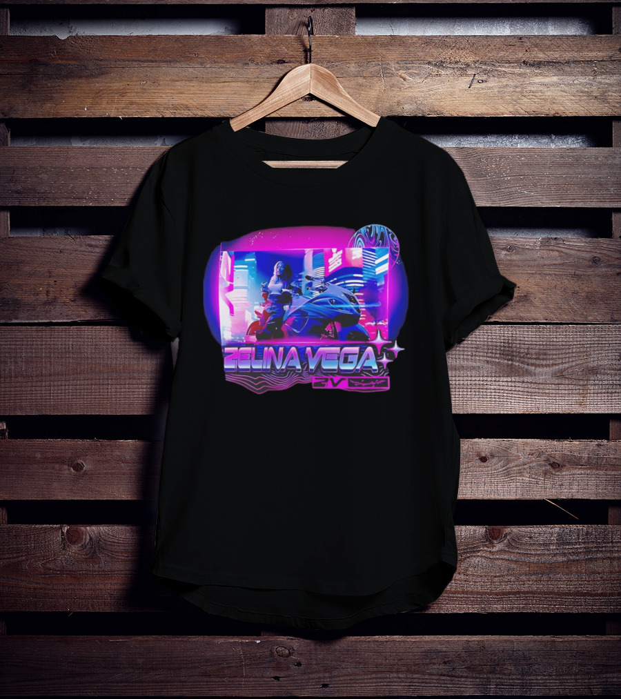 WWE Zelina Vega 2V Motorcycle Neon City T-Shirt