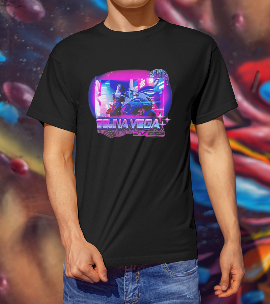 WWE Zelina Vega 2V Motorcycle Neon City T-Shirt