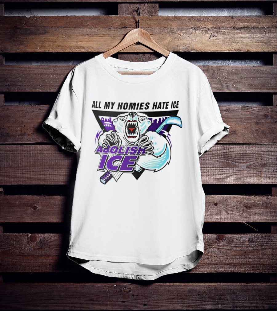 Abolish Ice All My Homies Hate Ice Polar Bear Hockey Rink Indianapolis Skyline T-Shirt
