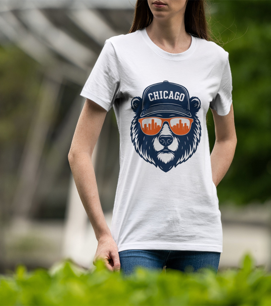 Chicago Bears Skyline 2026 Football City Bear With Hat And Sunglasses T-Shirt