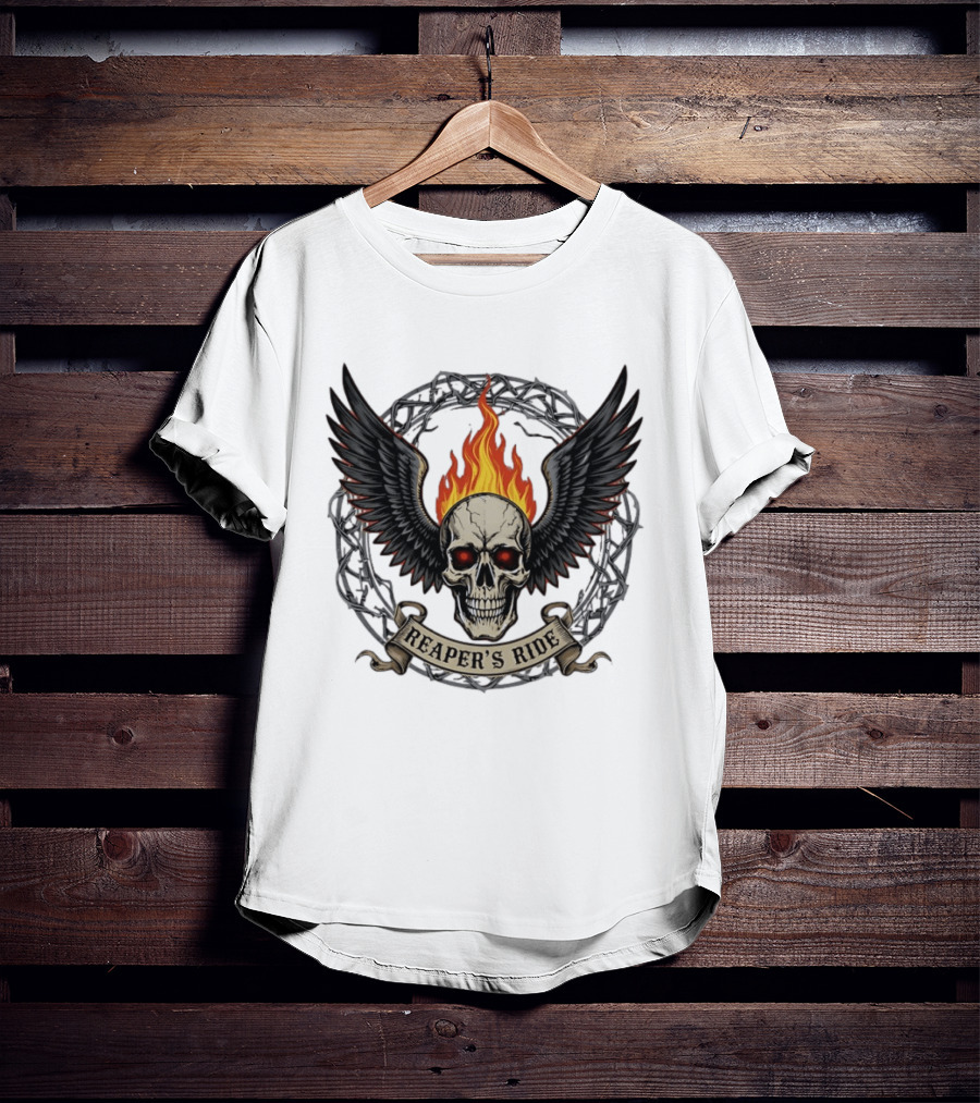 Flaming Skull With Wings Reaper's Ride T-Shirt