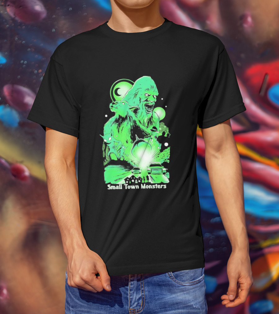 Small Town Monsters 2026 Alien And UFO With Bigfoot Creature T-Shirt