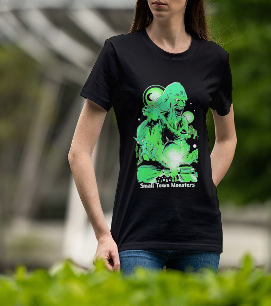 Small Town Monsters 2026 Alien And UFO With Bigfoot Creature T-Shirt