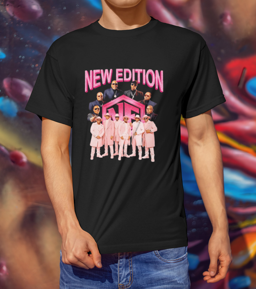 Bobby Brown Johnny Gill Ralph Tresvant Ronnie DeVoe Ricky Bell Michael Bivins New Edition NE Band Pink Outfits 90s Music T-Shirt