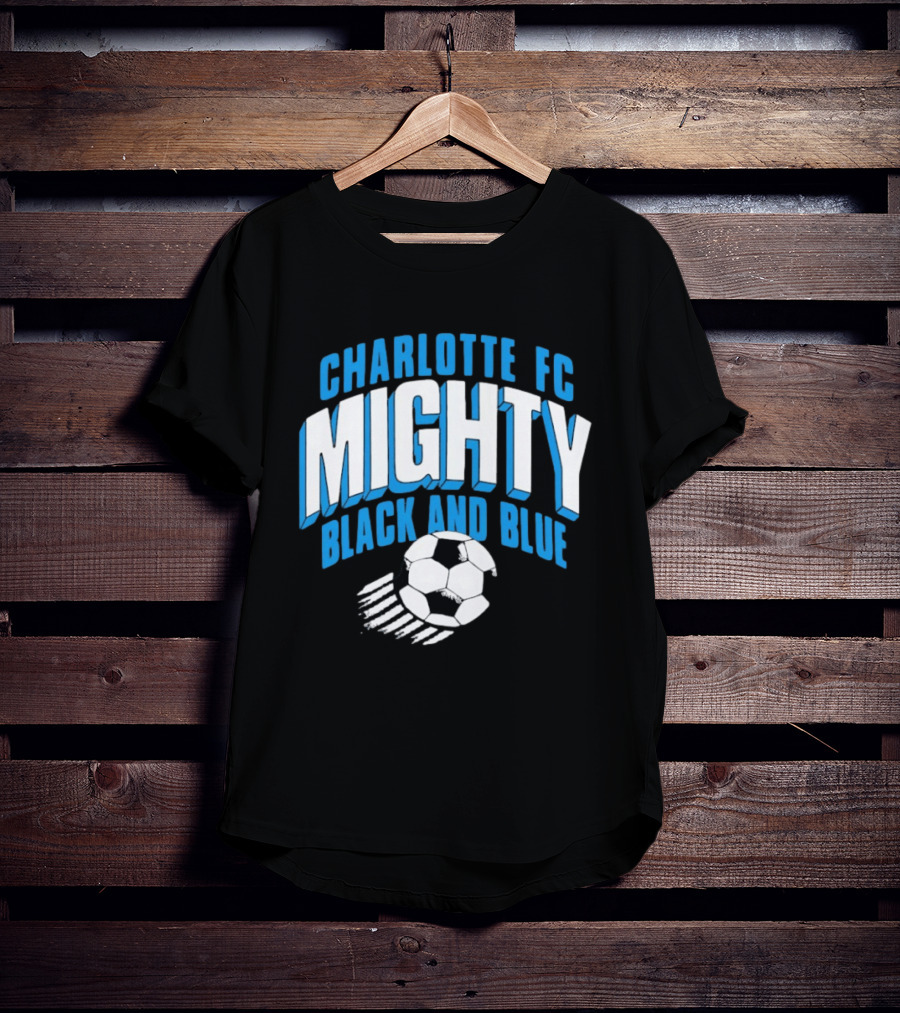 Charlotte FC Mighty Black And Blue Soccer Ball Momentum T-Shirt