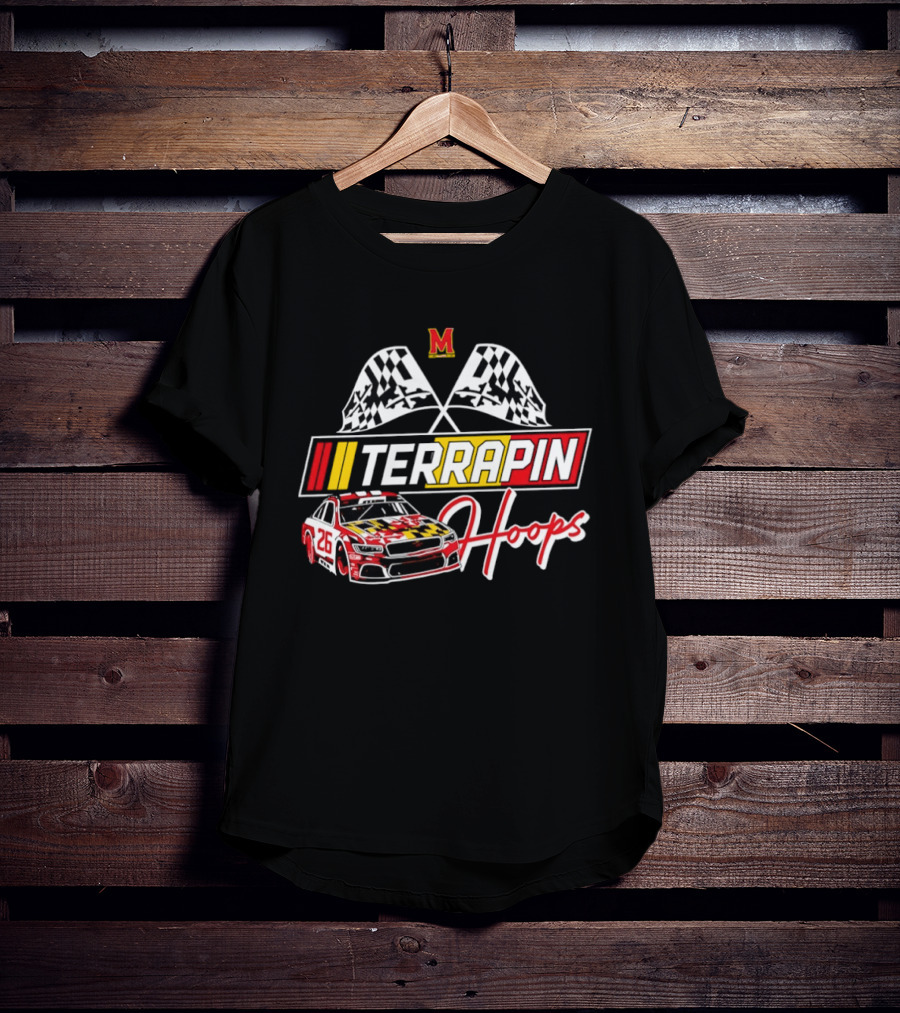 Terrapin Hoops Maryland Racing Car Checkered Flags T-Shirt