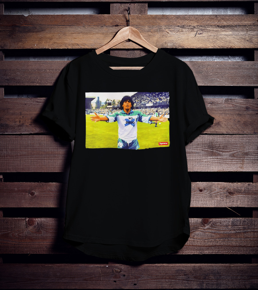 Supreme Diego Maradona No Drug Soccer Legend Iconic Image T-Shirt