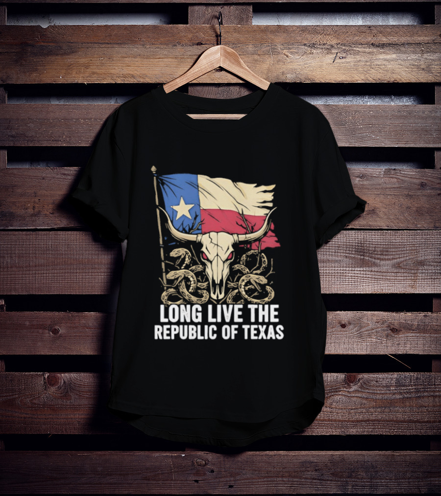 Texas Flag Skull With Snake Long Live The Republic Of Texas T-Shirt