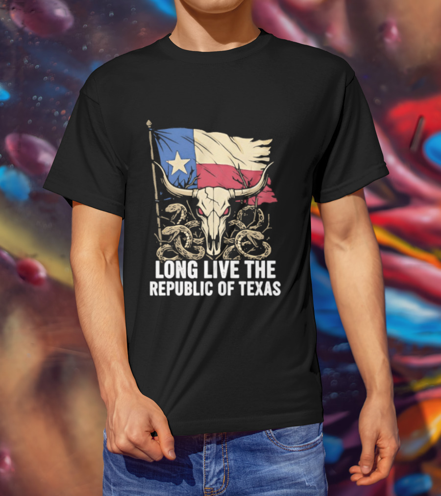 Texas Flag Skull With Snake Long Live The Republic Of Texas T-Shirt