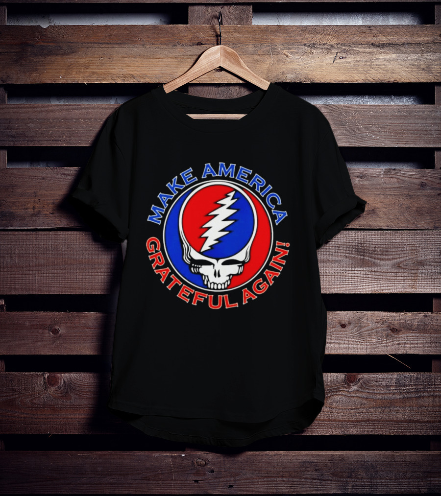 Make America Grateful Again Skull With Red Blue Lightning Bolt T-Shirt