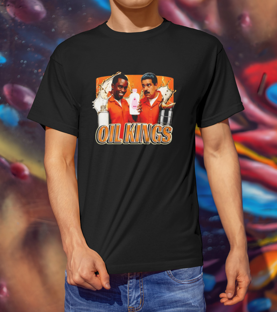 Oil Kings Comedy Parody With Iconic Characters And Baby Oil Bottle T-Shirt