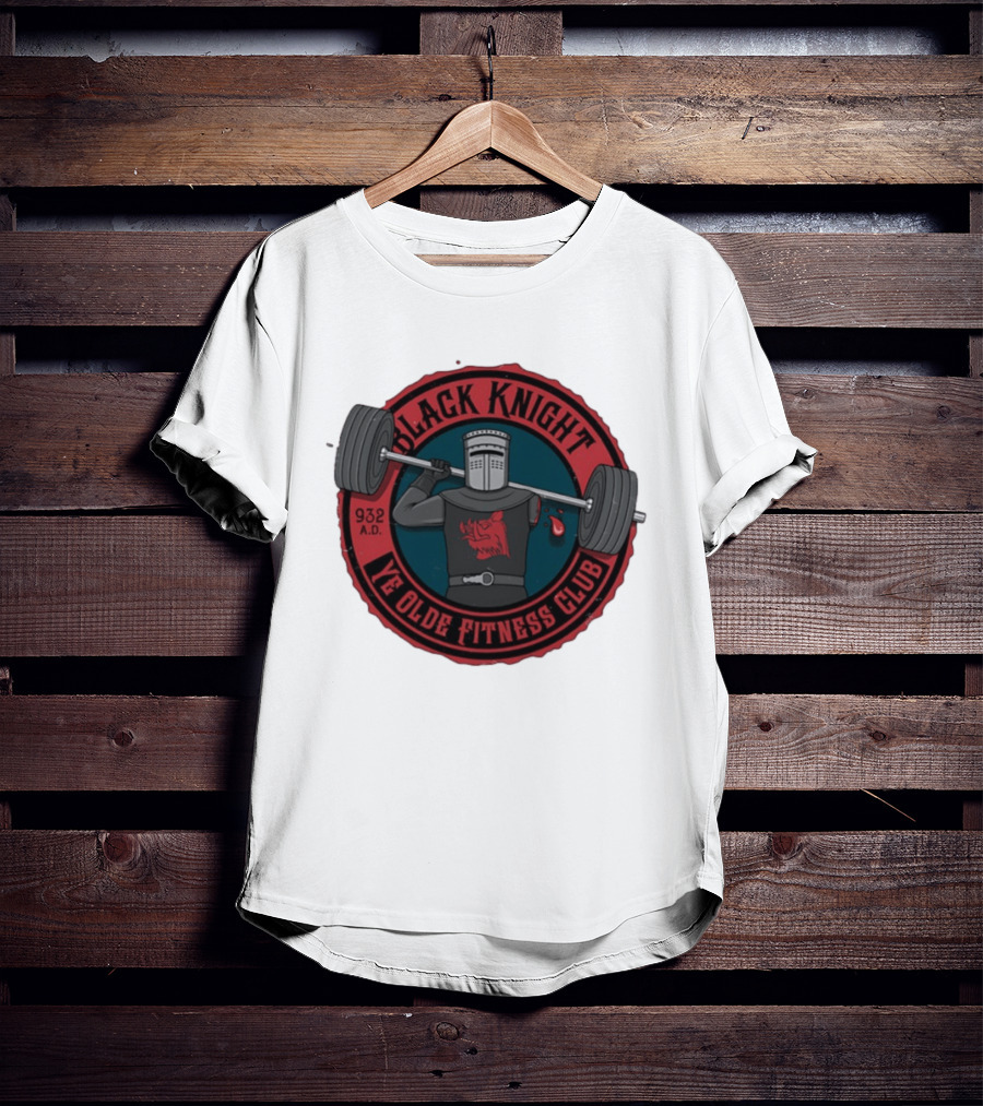 Black Knight Ye Olde Fitness Club 932 AD Weightlifting Medieval Humor T-Shirt