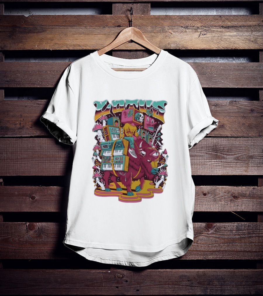 Skeleton Riding Bison Lotus Band Colorado Tour 2026 Psychedelic Instrument Adventure T-Shirt