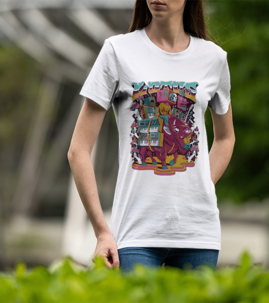 Skeleton Riding Bison Lotus Band Colorado Tour 2026 Psychedelic Instrument Adventure T-Shirt