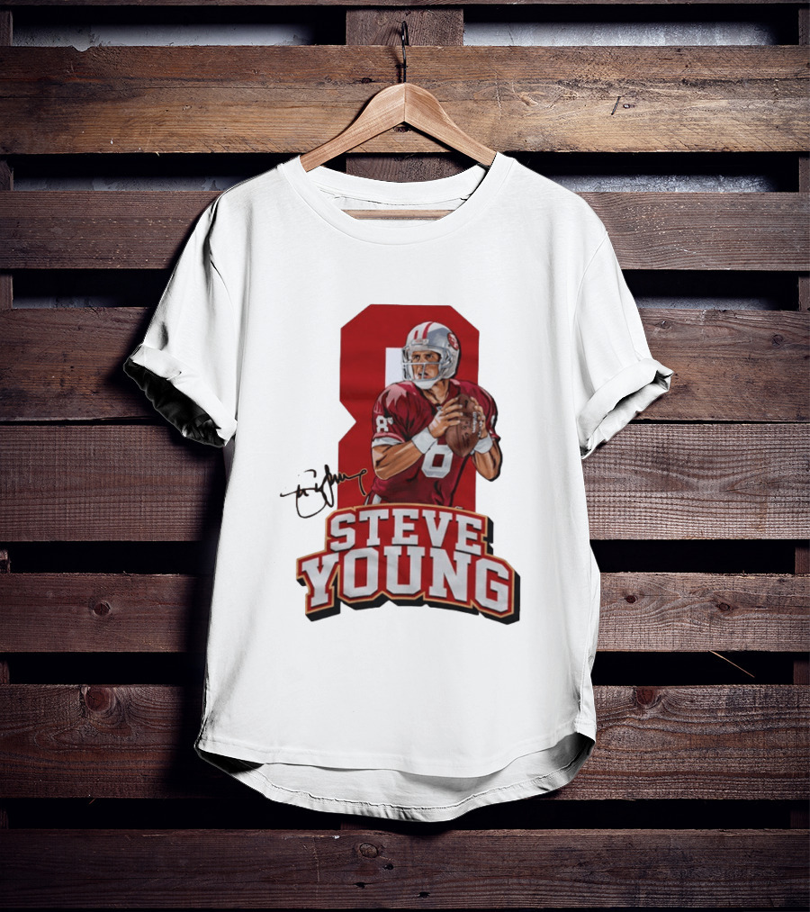 Steve Young 8 San Francisco 49ers Football Autograph T-Shirt