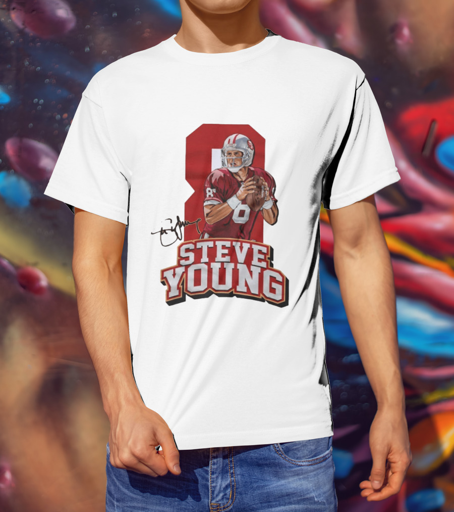 Steve Young 8 San Francisco 49ers Football Autograph T-Shirt