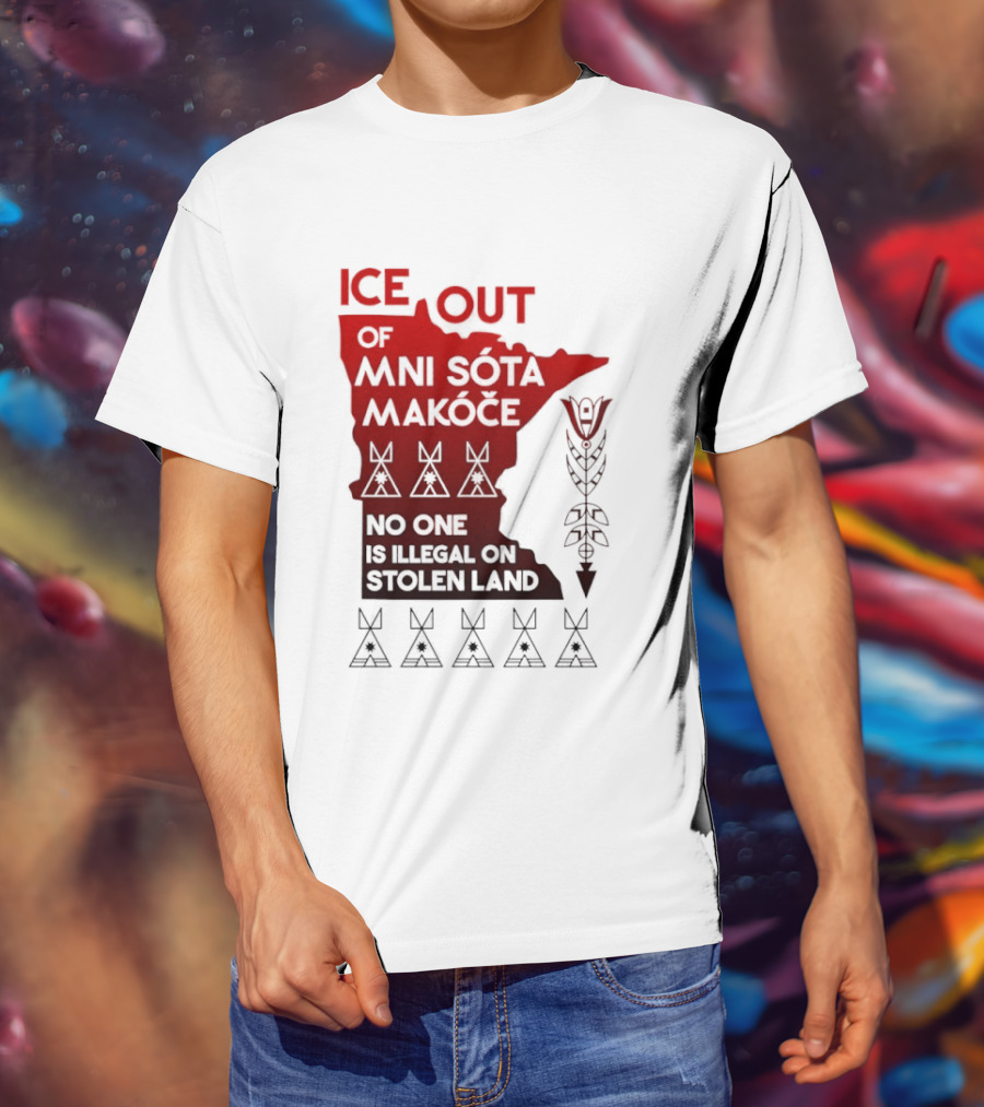 Ice Out Of Mni Sota Makoce No One Is Illegal On Stolen Land Text And Symbols T-Shirt