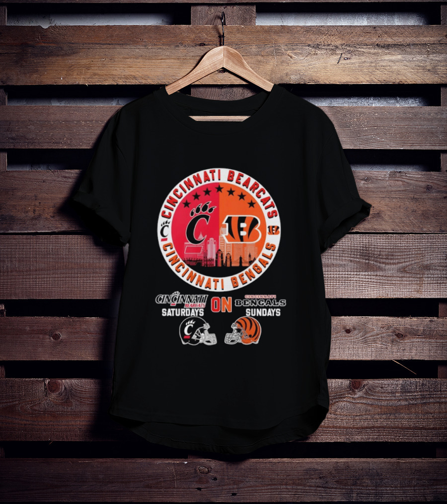 Cincinnati Bearcats Saturdays Cincinnati Bengals Sundays Helmet Mashup T-Shirt