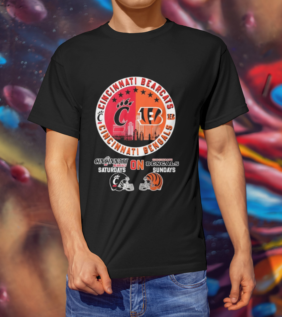 Cincinnati Bearcats Saturdays Cincinnati Bengals Sundays Helmet Mashup T-Shirt