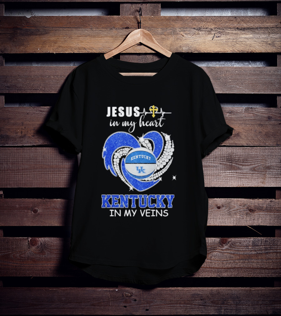 Jesus In My Heart Kentucky In My Veins Wildcats UK Basketball Passion T-Shirt