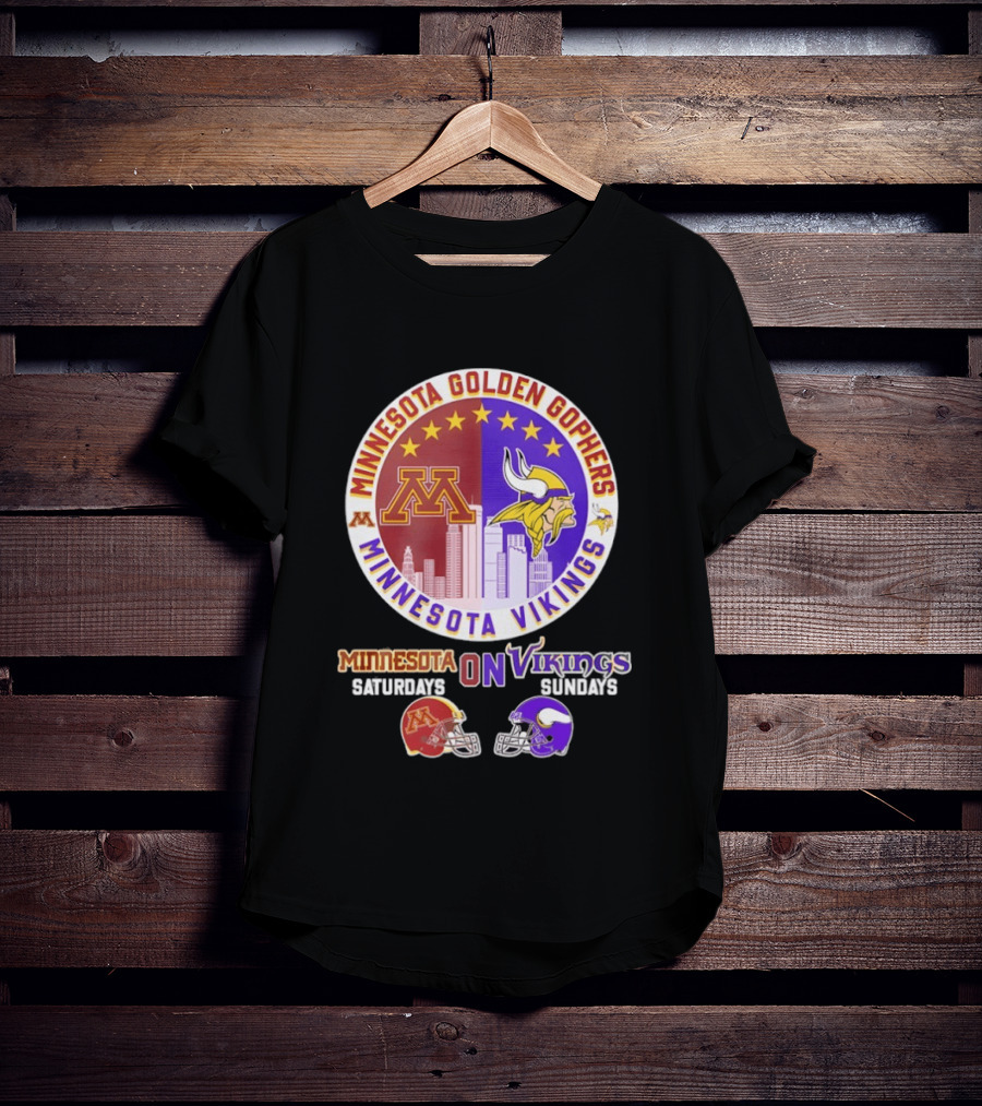 Minnesota Golden Gophers Saturdays Minnesota Vikings Sundays Helmet Mashup T-Shirt