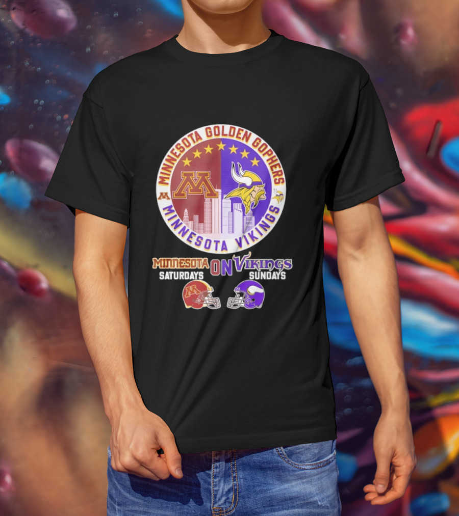 Minnesota Golden Gophers Saturdays Minnesota Vikings Sundays Helmet Mashup T-Shirt