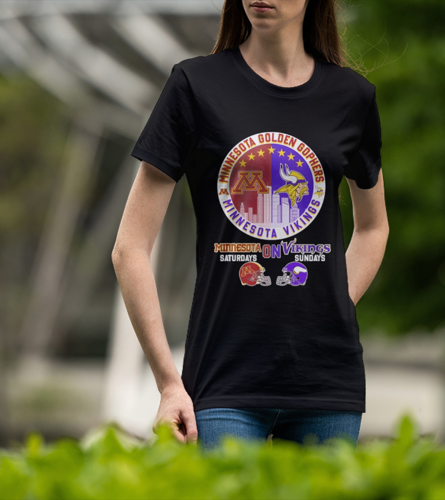 Minnesota Golden Gophers Saturdays Minnesota Vikings Sundays Helmet Mashup T-Shirt