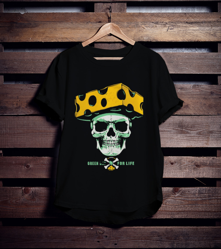 Green Bay Packers For Life Skull Cheesehead T-Shirt