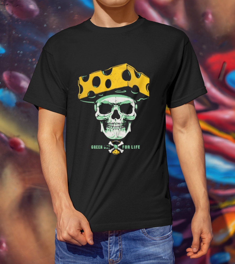 Green Bay Packers For Life Skull Cheesehead T-Shirt