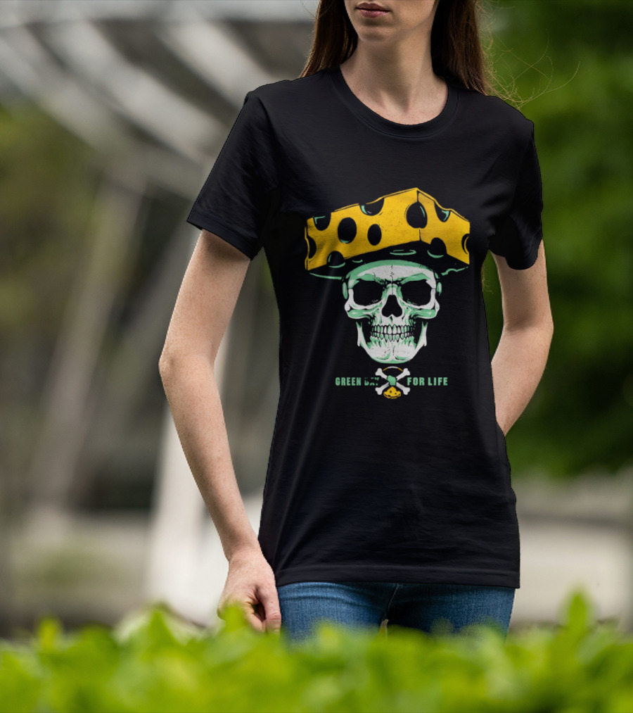 Green Bay Packers For Life Skull Cheesehead T-Shirt