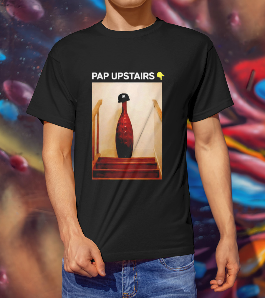 PAP UPSTAIRS New York Yankees Iconic Hat Emoji Stairs T-Shirt