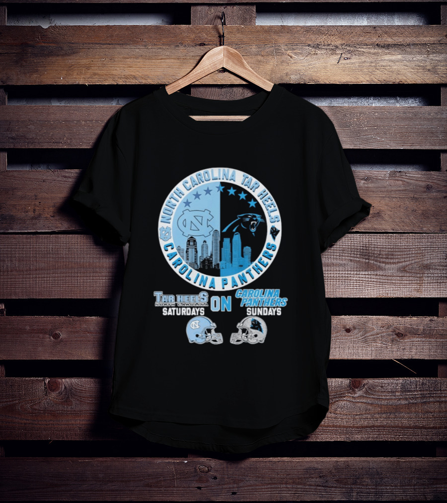 North Carolina Tar Heels Saturdays Carolina Panthers Sundays Helmet Mashup T-Shirt