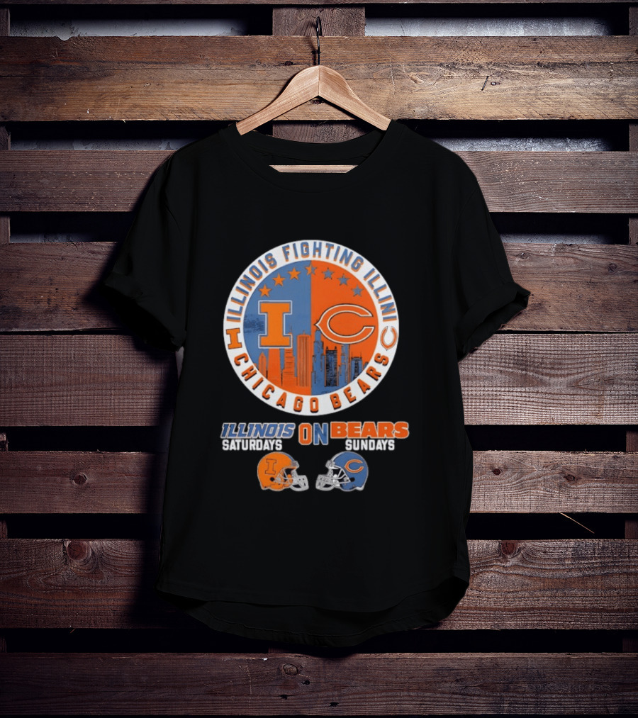 Illinois Fighting Illini And Chicago Bears Saturdays And Sundays Helmet Mashup T-Shirt