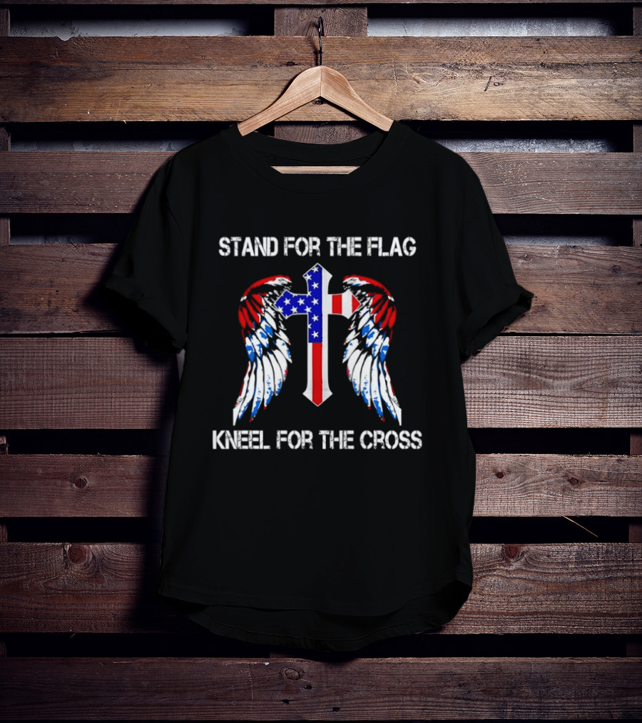 Stand For The Flag Kneel For The Cross Patriotic Wings Cross T-Shirt