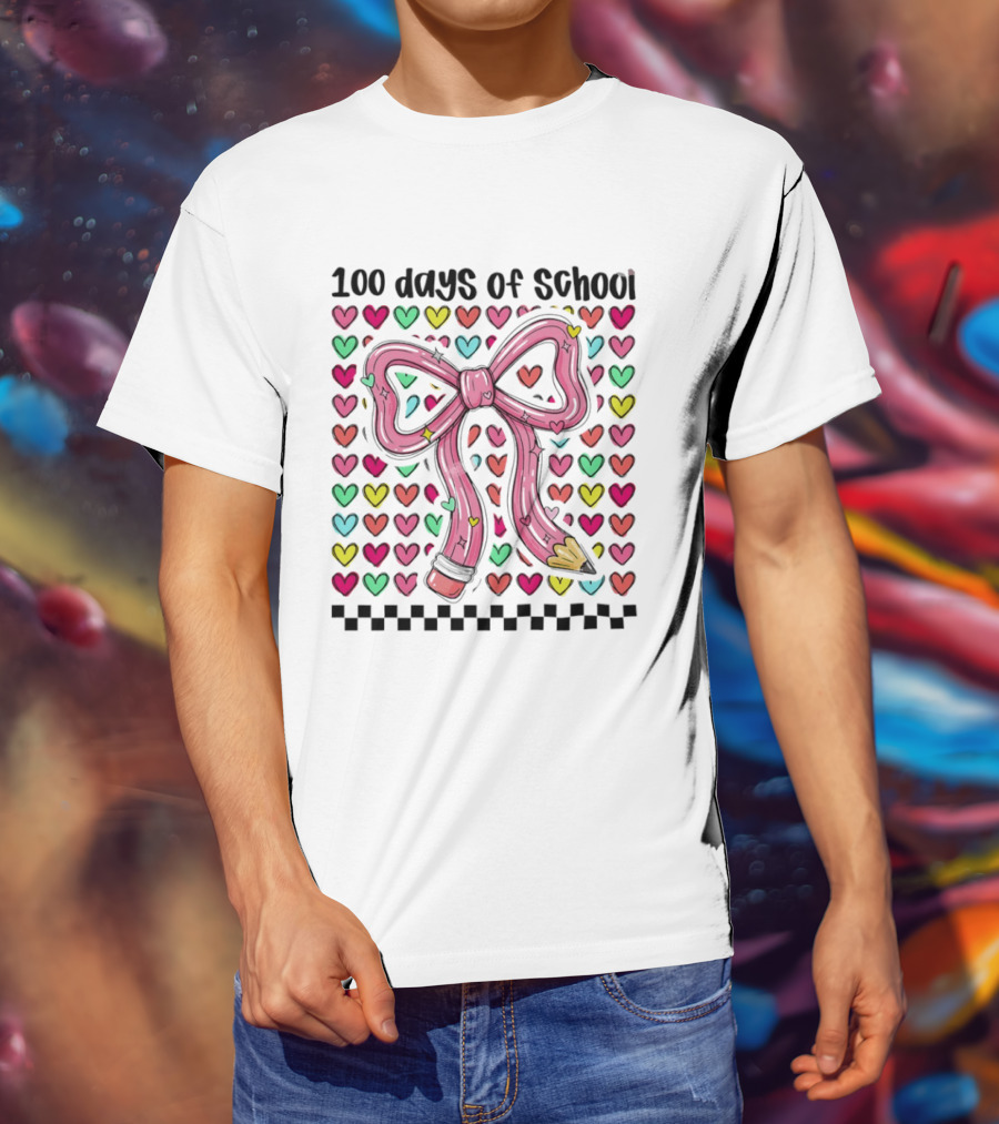 100 Days Of School Valentine Coquette Bow Pencil Hearts T-Shirt