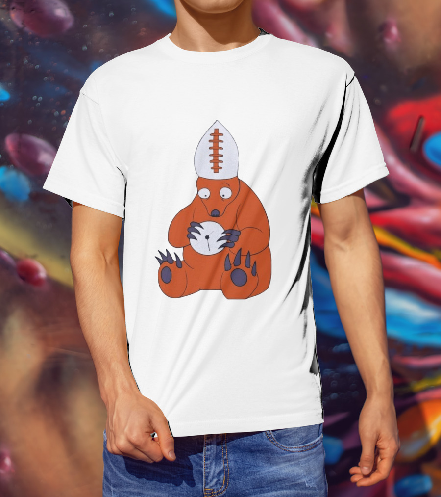 Chicago Bears Mascot Cartoon With Football Pope Hat T-Shirt