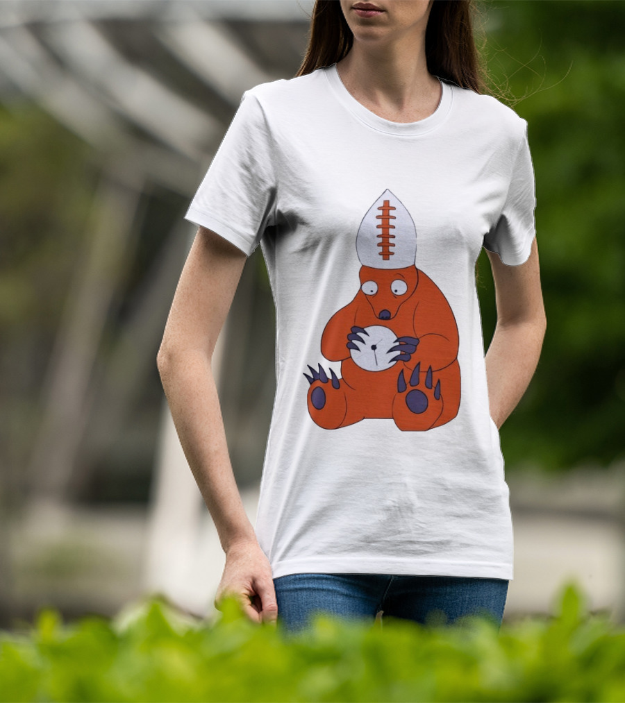 Chicago Bears Mascot Cartoon With Football Pope Hat T-Shirt