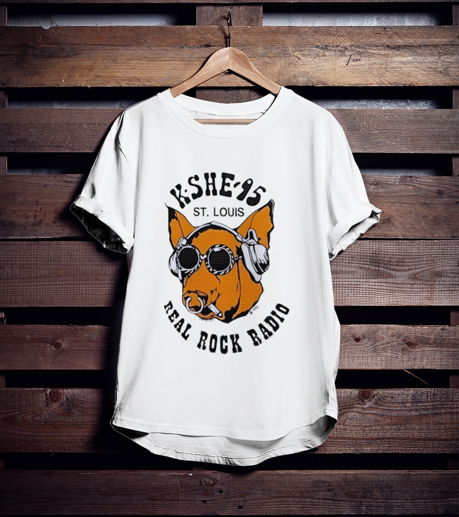 KSHE 95 St. Louis Real Rock Radio Pig With Headphones And Sunglasses T-Shirt