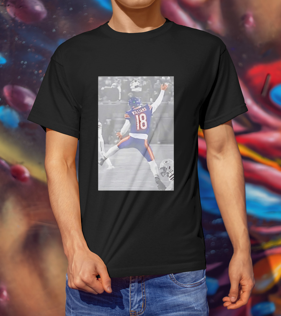 Caleb Williams Iconic Jumpman Football Moment Number 18 Blue And Orange T-Shirt
