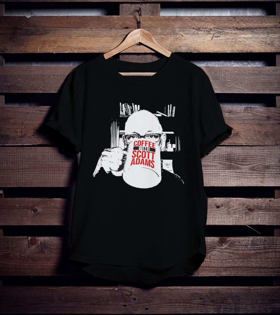 Coffee With Scott Adams Graphic Art And Bookshelves T-Shirt