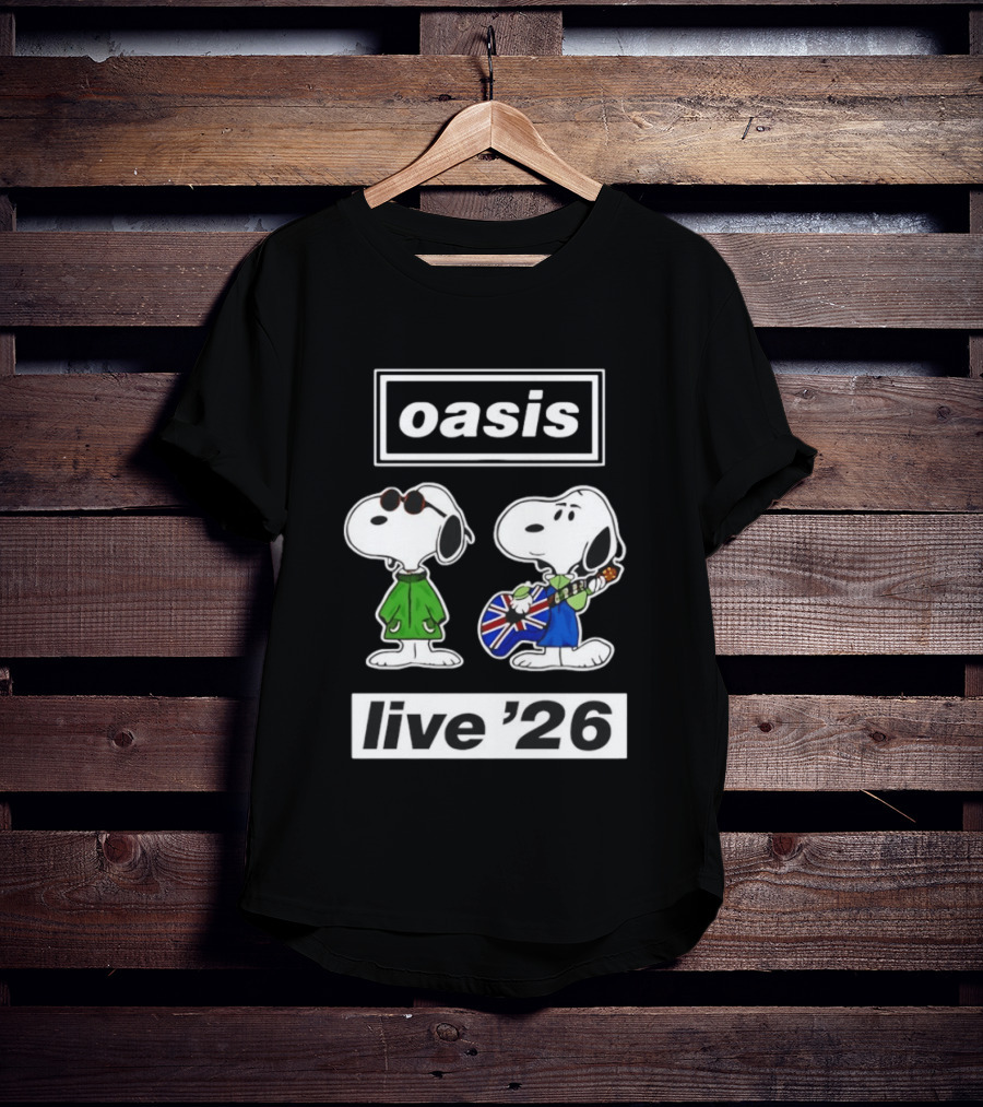 Oasis Snoopy Live '26 Union Jack Guitar T-Shirt