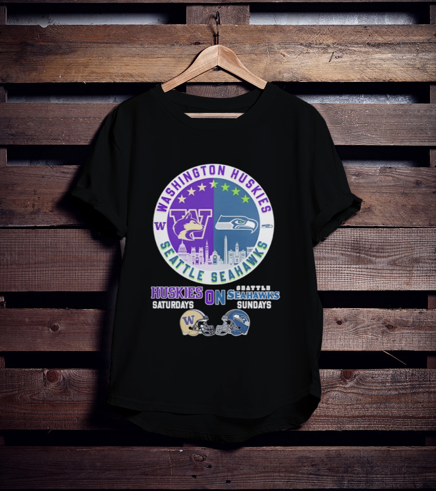 Washington Huskies Saturdays Seattle Seahawks Sundays Football Helmet Mashup T-Shirt