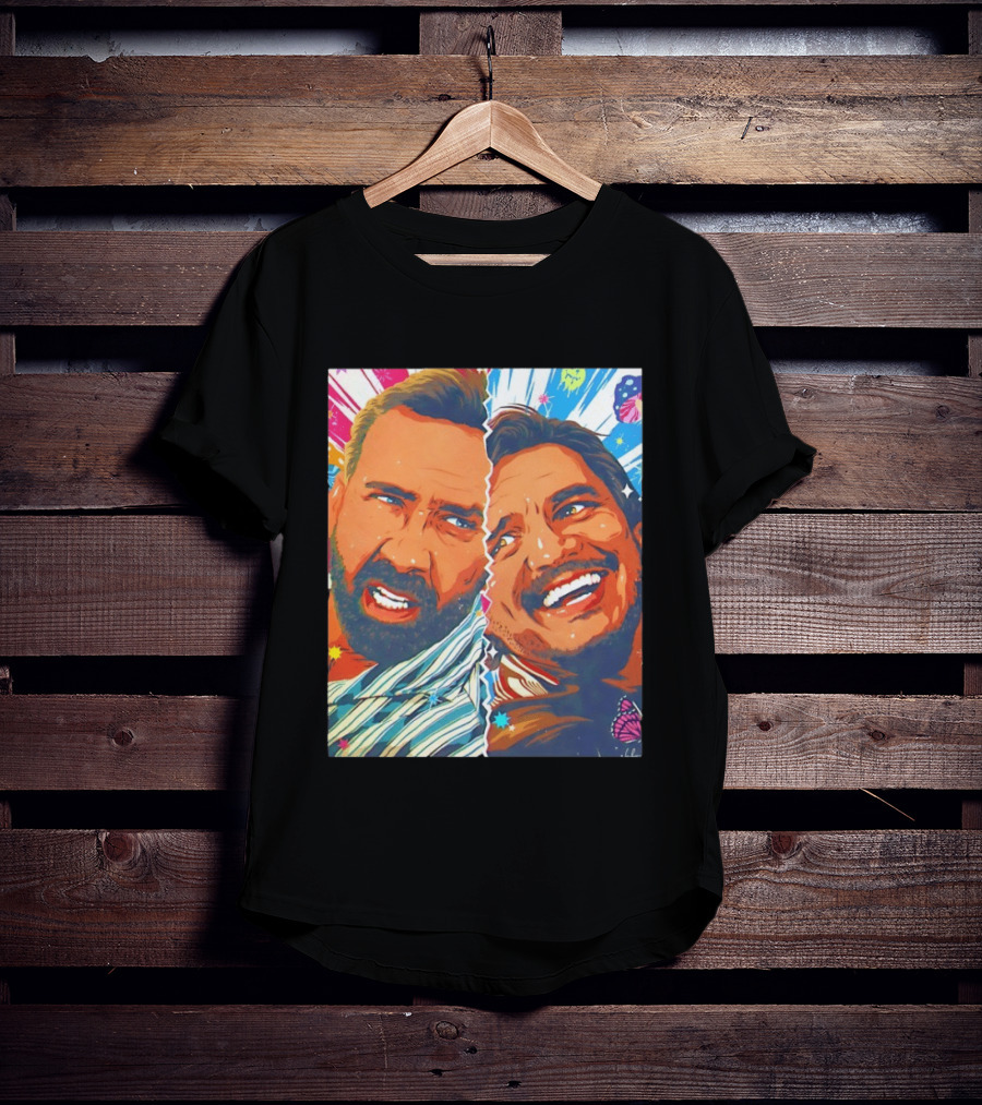 Pedro Pascal Nicolas Cage Colorful Retro Pop Art Face Off T-Shirt
