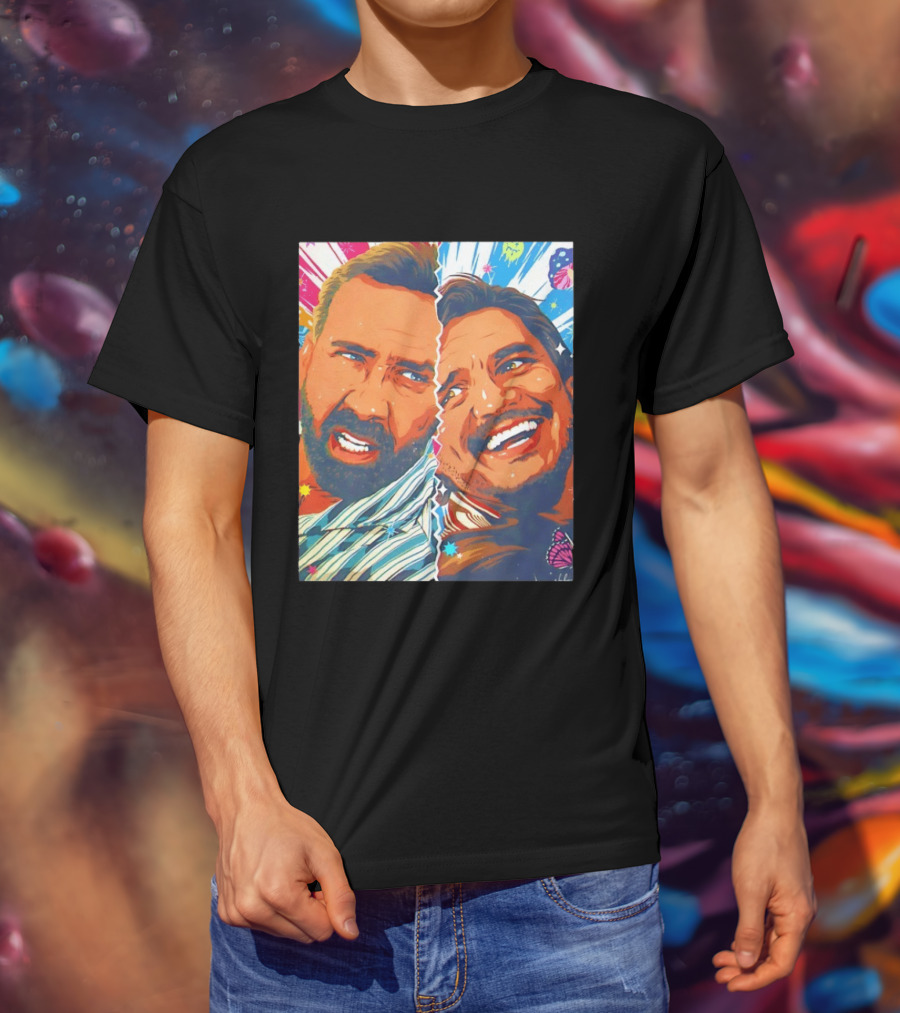 Pedro Pascal Nicolas Cage Colorful Retro Pop Art Face Off T-Shirt