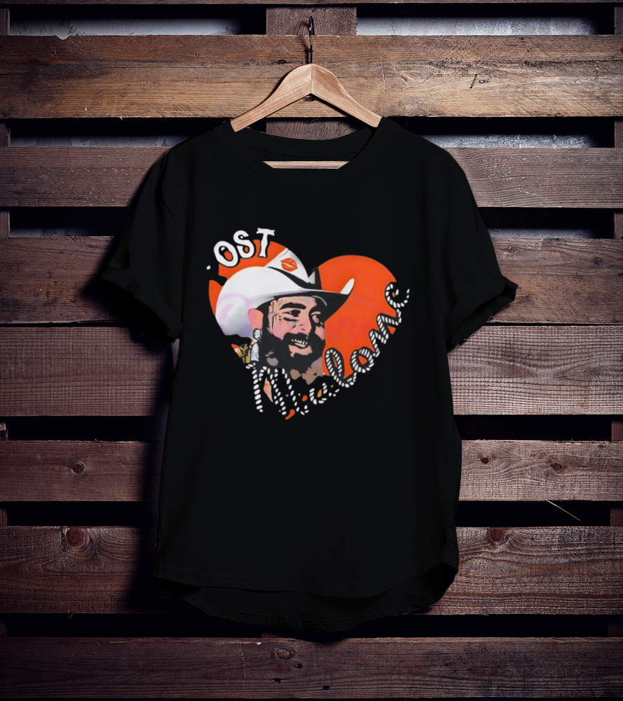 Post Malone Heart Cowboy Hat Red White T-Shirt