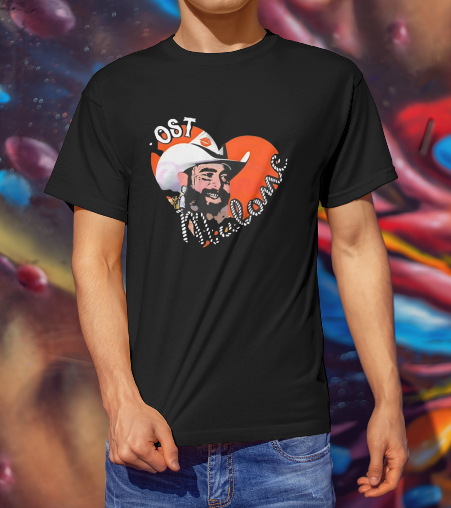 Post Malone Heart Cowboy Hat Red White T-Shirt
