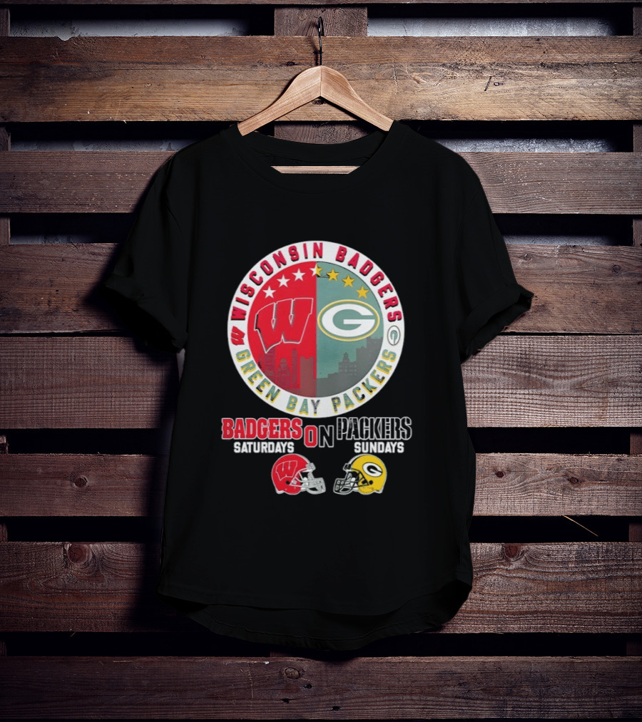 Wisconsin Badgers Green Bay Packers Saturdays Sundays Helmet Mashup T-Shirt