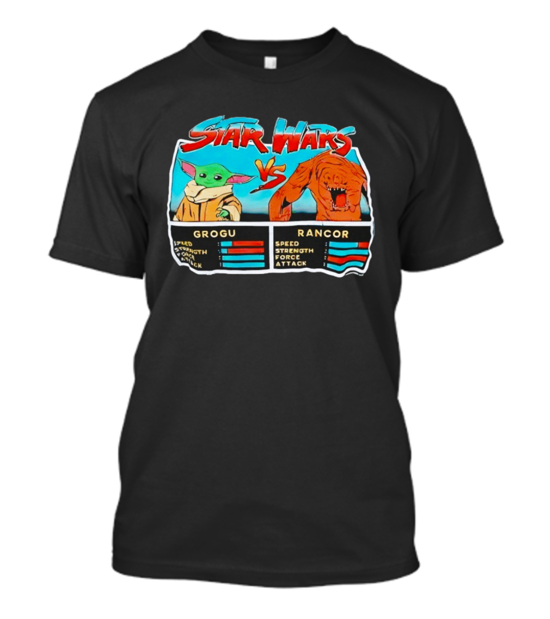 Star Wars Grogu Vs Rancor Speed Strength Force Attack T-Shirt