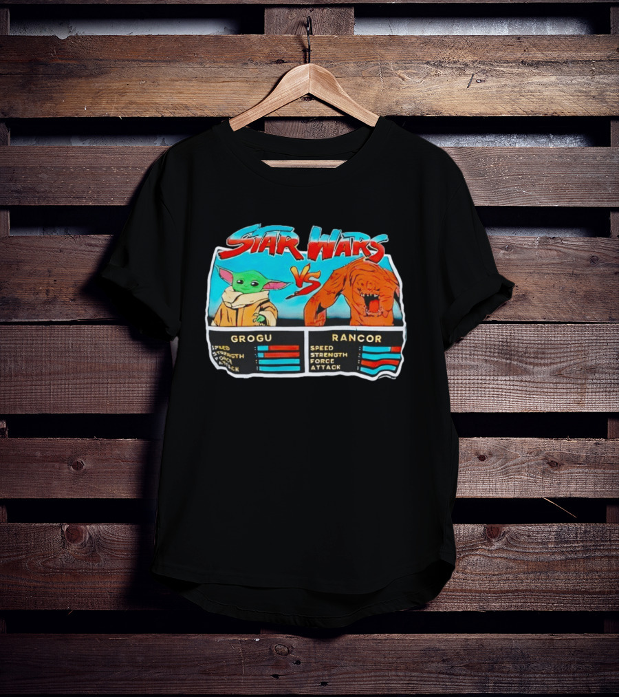 Star Wars Grogu Vs Rancor Speed Strength Force Attack T-Shirt