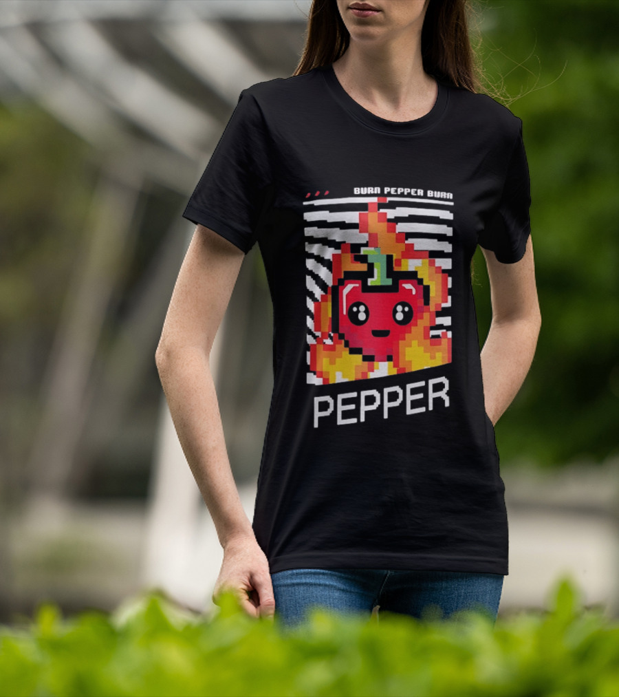 Burn Pepper Burn Pixel Art Pepper Fiery T-Shirt